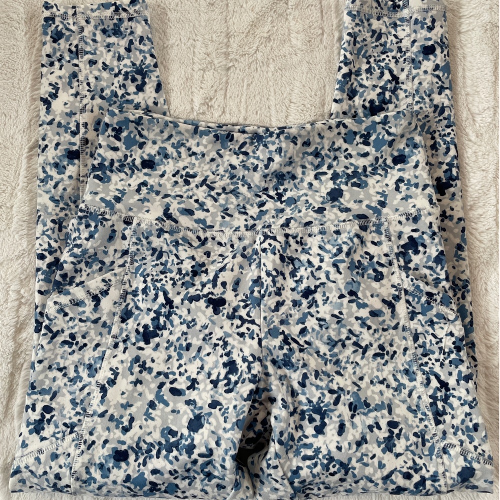 Balance Collection Leggings Floral High Rise Blue Navy White Pockets Size Medium - Picture 2 of 7